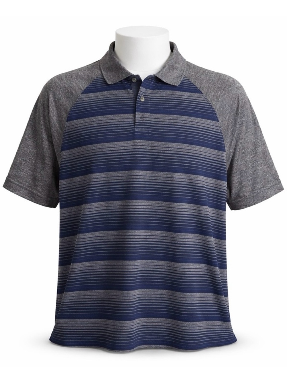 Size XXL Golf America Men’s Blue Grey Stripe Performance Polo Shirt